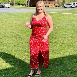 Lost + Wander red floral midi dress, size large